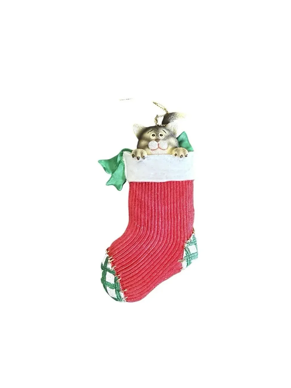 Kitty Cat Stocking Christmas Ornament Holiday Collectible Resin